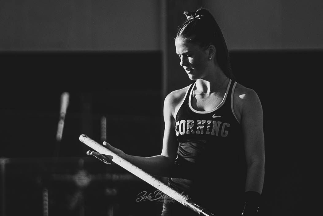 pole vaulter dramatic sports portrait black and white from corning new york