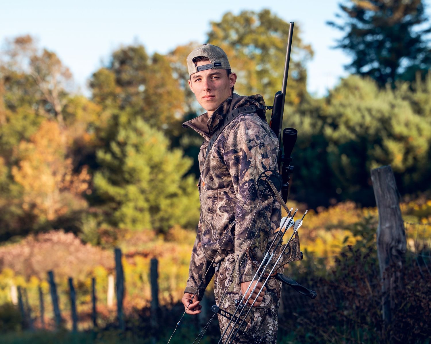 senior portrait boy in hunting gear chenango new york