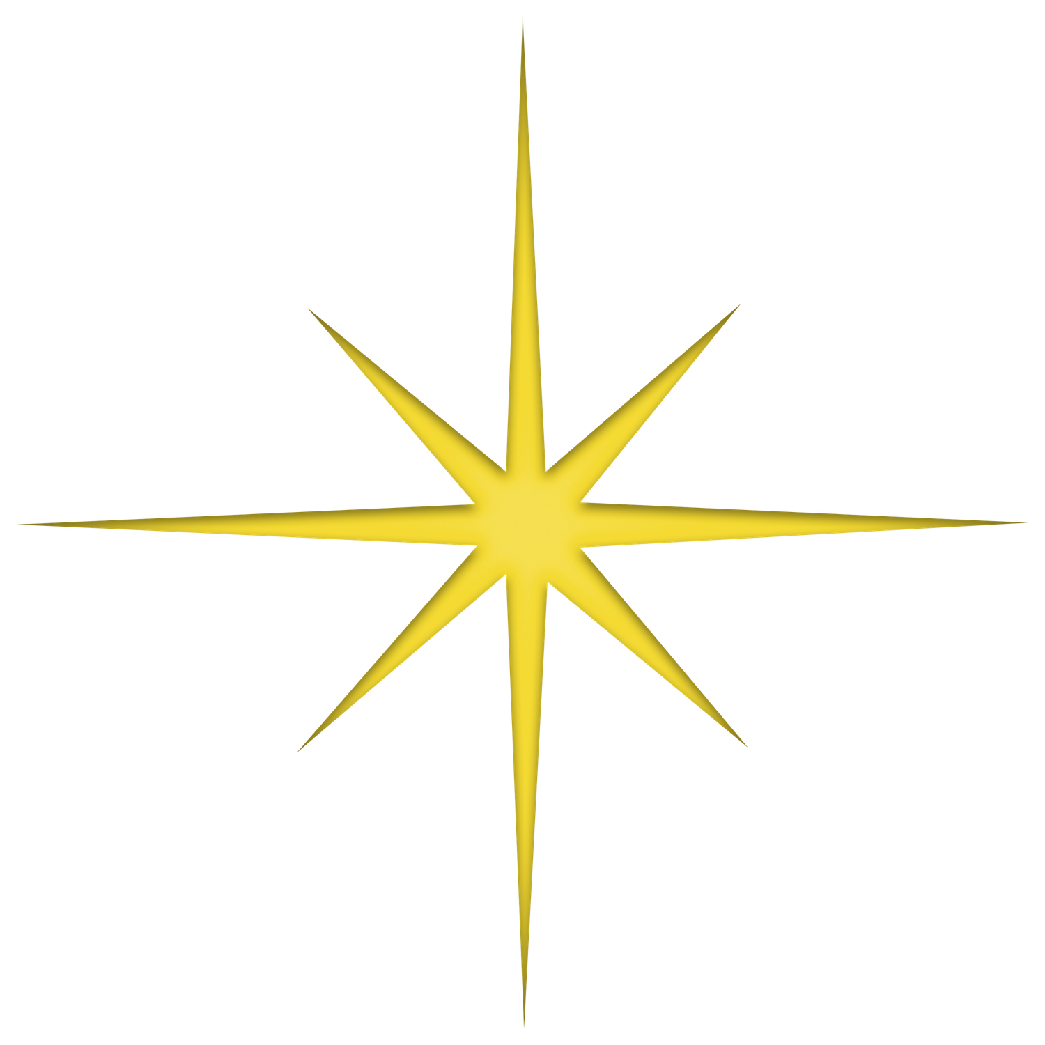 Golden eight-pointed star with gradient shading, isolated on white background, ideal for decorative or celestial design use.