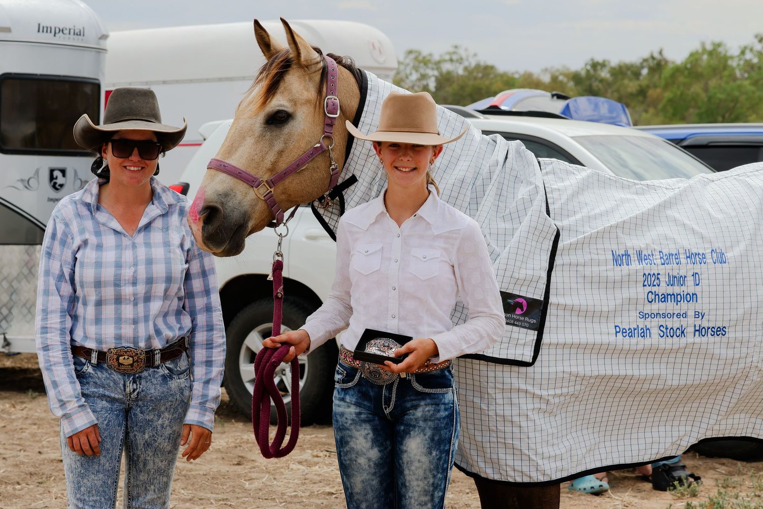 A series of western-style equestrian photos showing riders and horses at an outdoor event.