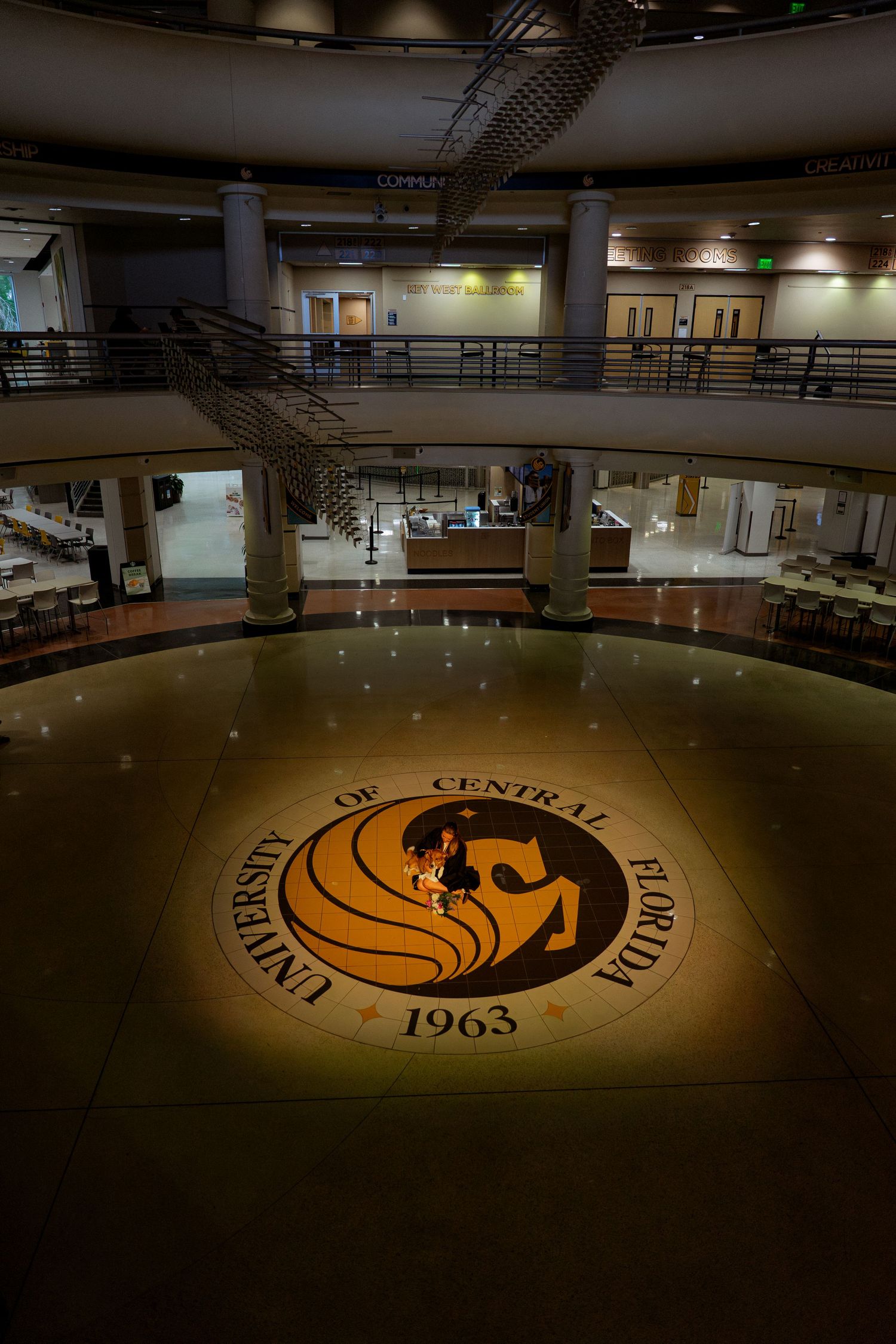 University of Central Florida 1963 seal on the floor of the student union building atrium.