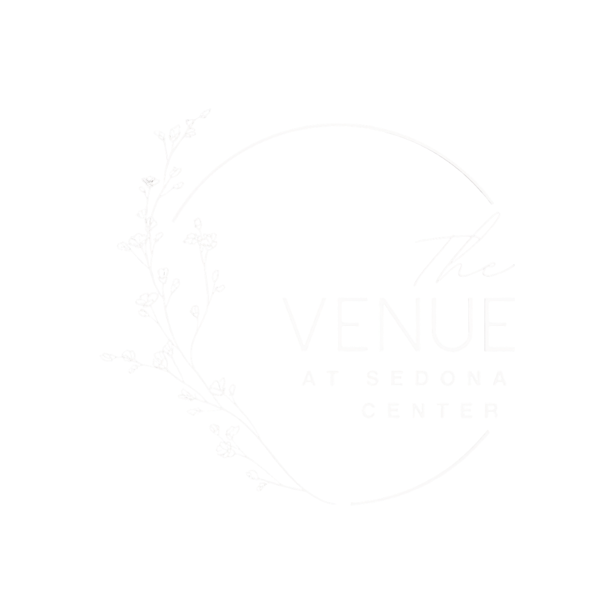 A circular logo with delicate floral botanical elements surrounding elegant serif text on a white background.