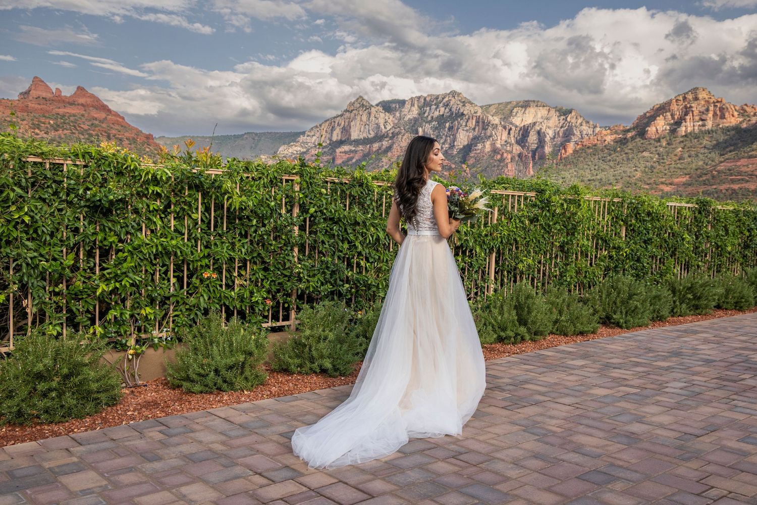 Wedding ceremony setup with red rock mountains of Sedona Arizona providing a stunning natural backdrop.