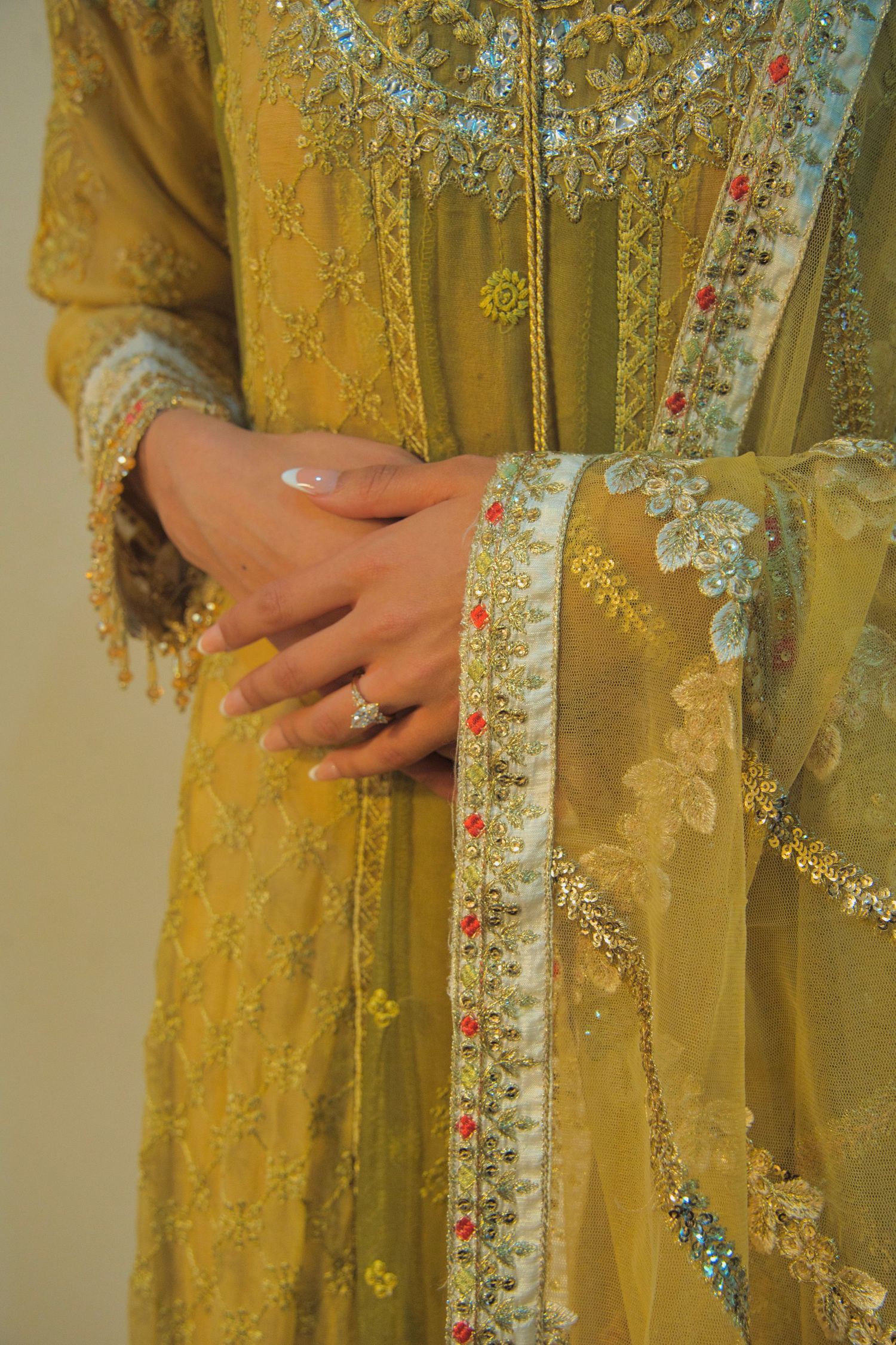 bridal outfit mendhi ceremony, Tied in Time Photography.