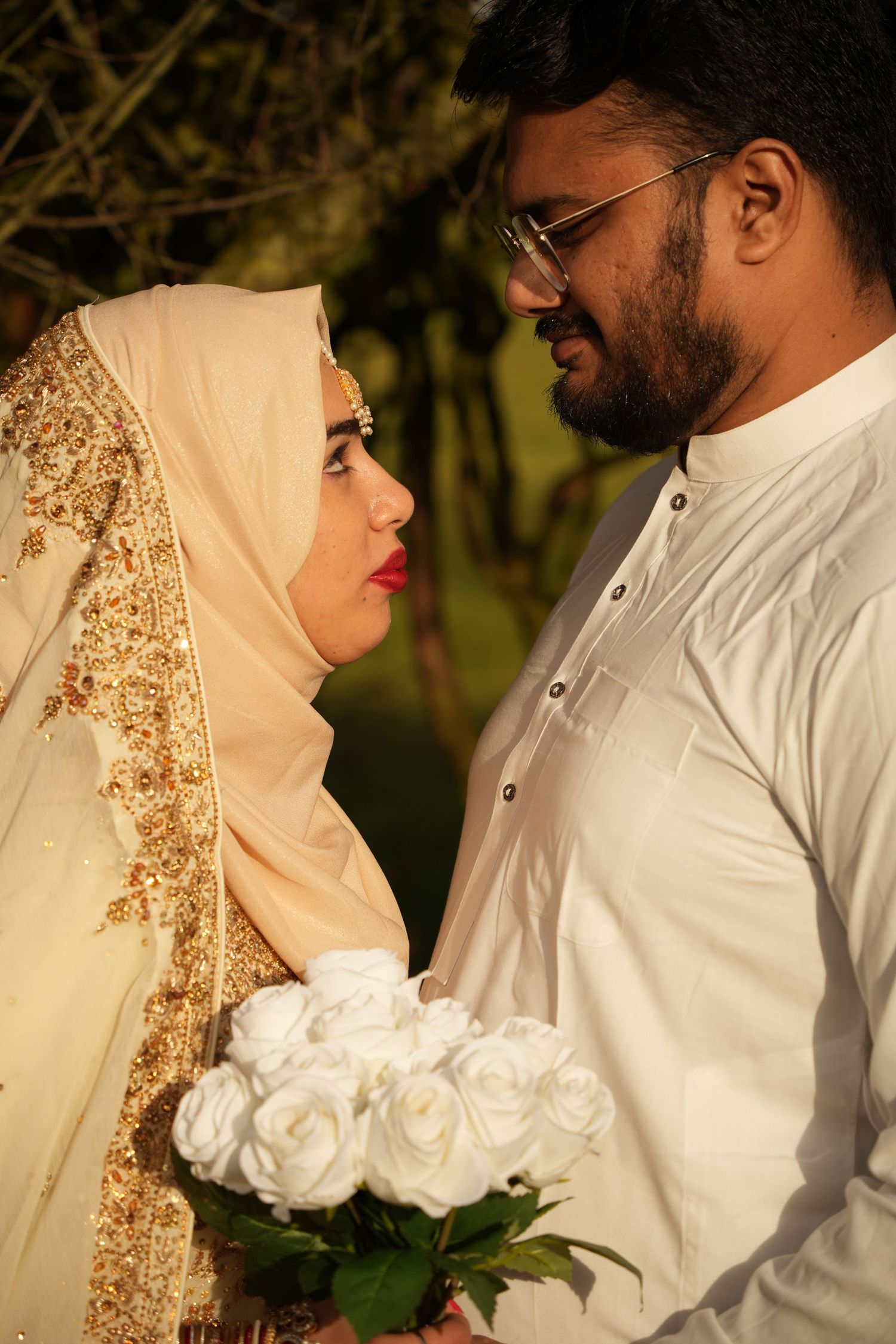bride and groom gazing at each other. Tied in Time Photography.