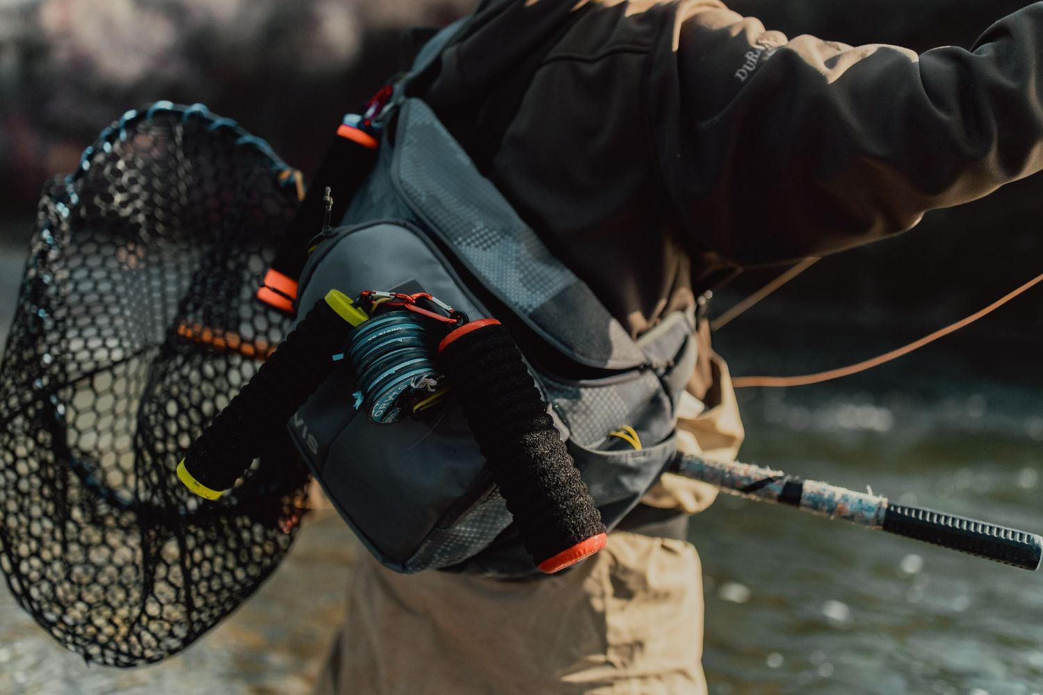 Close-up shots of fishing equipment and nets against a natural outdoor background.
