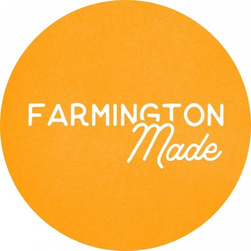 Orange oval shapes with 'Farmington Made' text in white arranged in a horizontal row.
