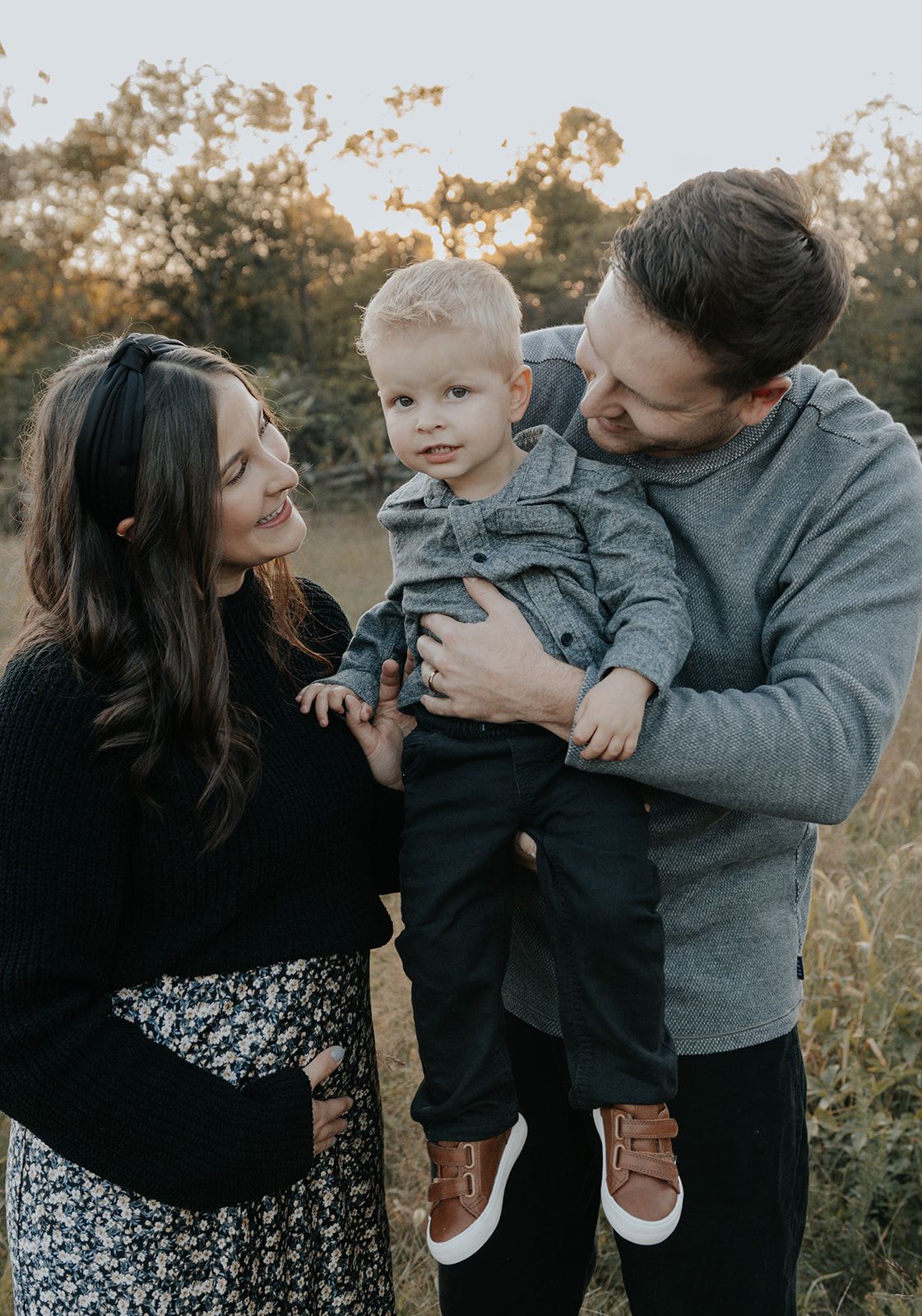 Small family photos during a maternity session in Springfield, Missouri during the fall
