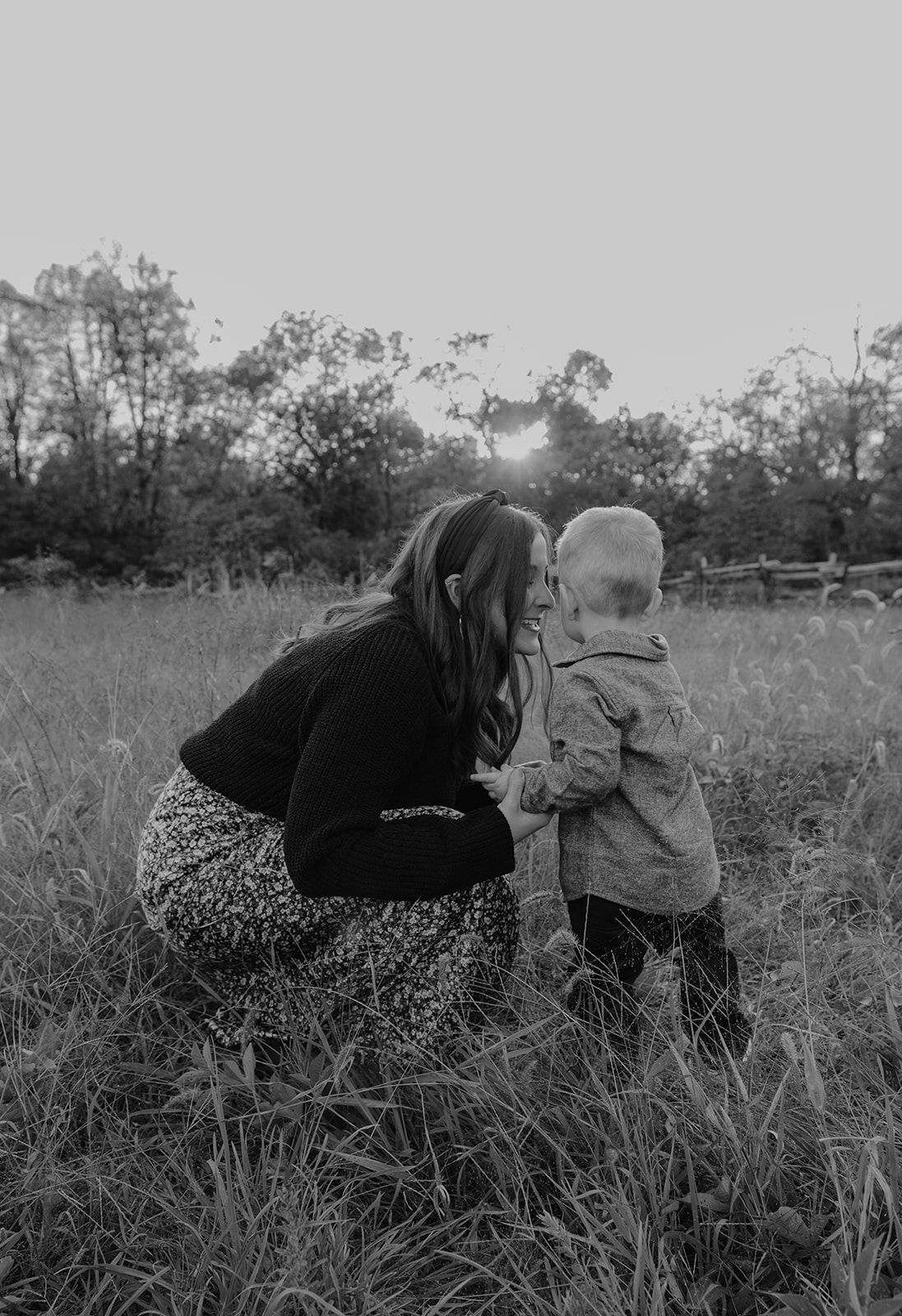 Mother and son candid moment during family photoshoot in Springfield, Missouri during the fall