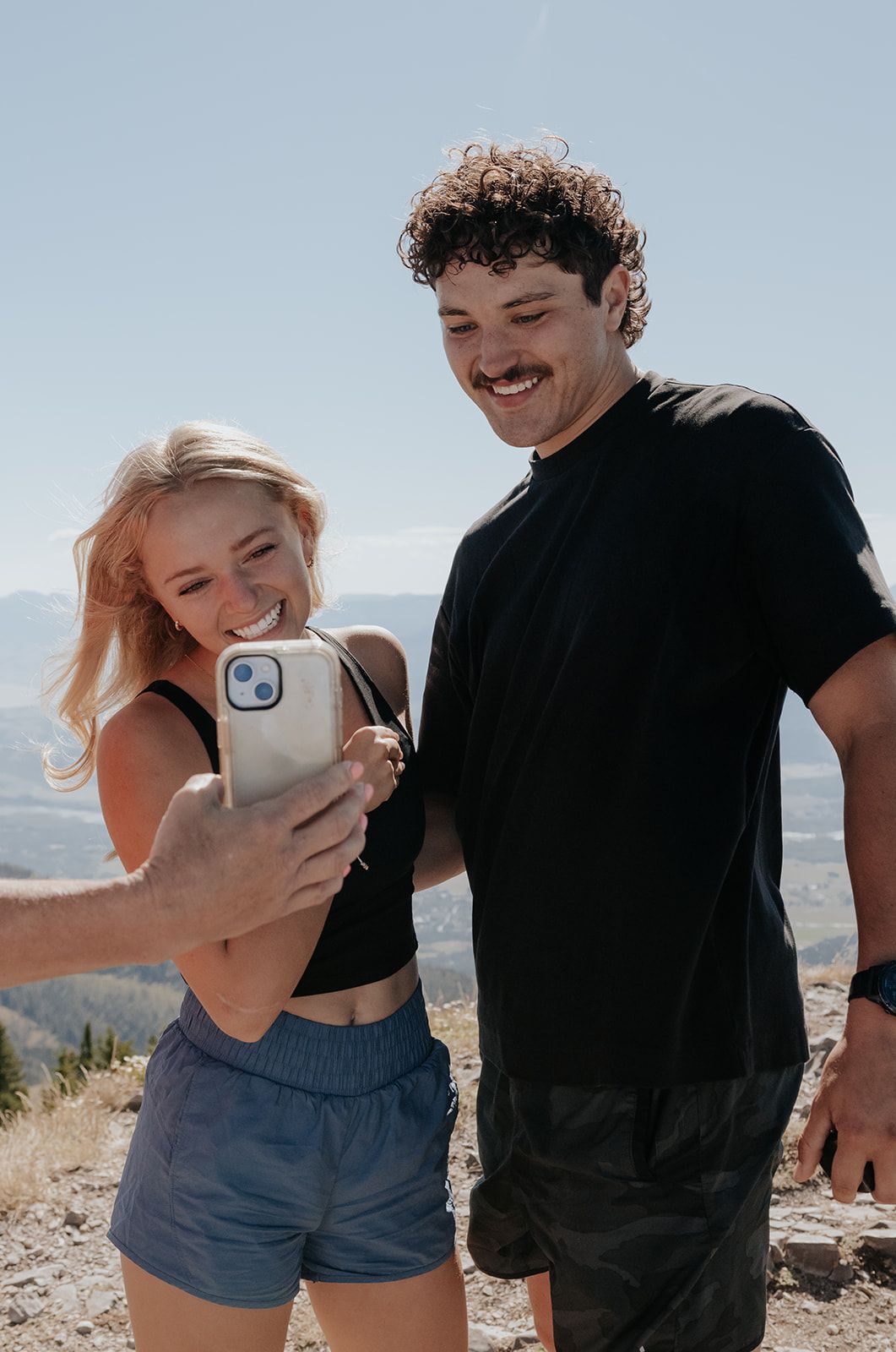 FaceTiming mom after engagement on a hike in the Tetons