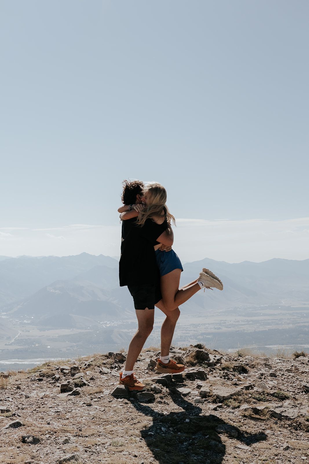 Surprise proposal on a hike in the Tetons near Jackson Hole, Wyoming