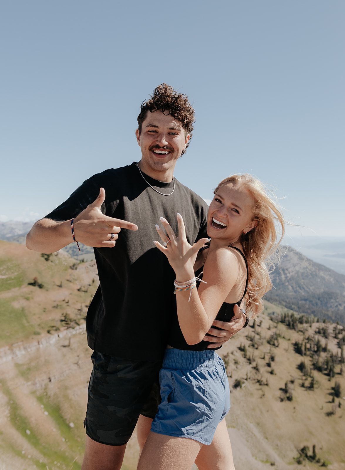 Couple photo after engagement on Glory Peak in the Teton Pass near Jackson Hole, Wyoming