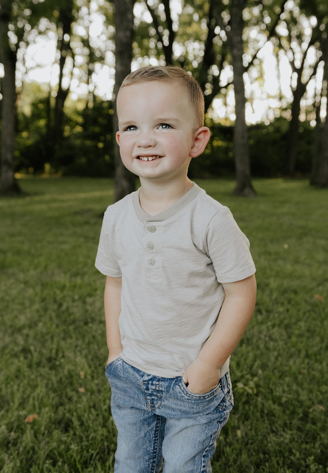 Portrait of toddler during a family photoshoot at Nathanael Greene Park in Springfield, Missouri