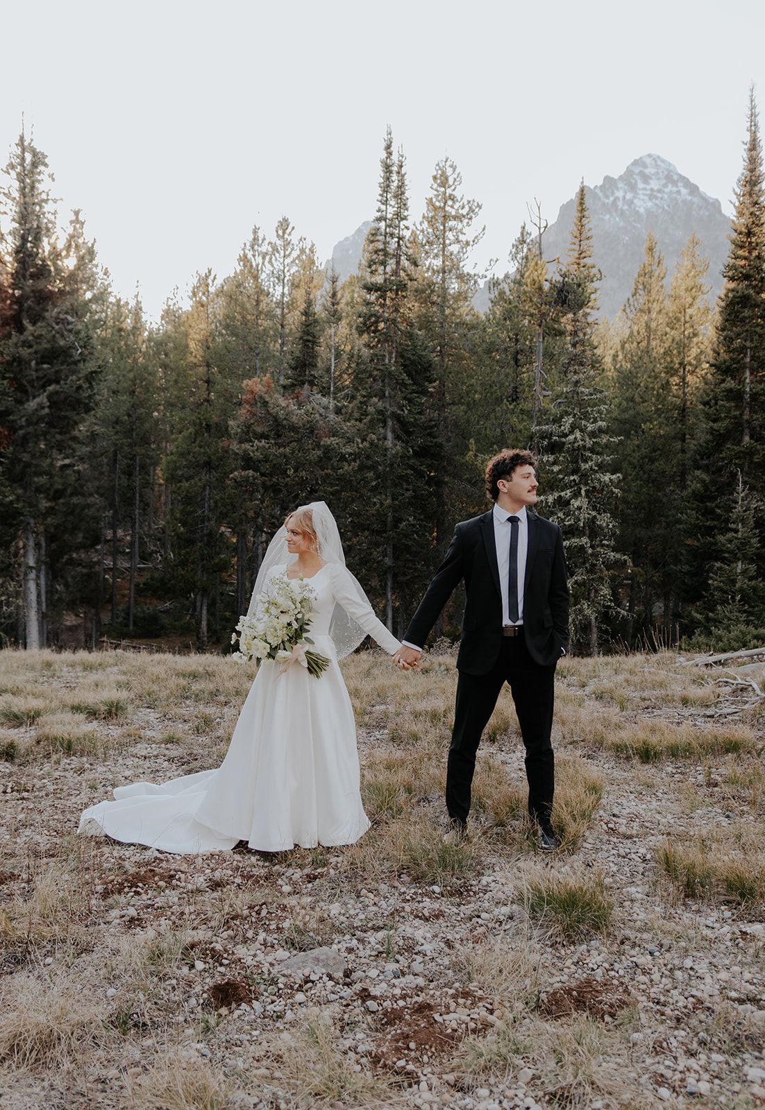 Bridal photoshoot in the Tetons, Grand Teton National Park at golden hour