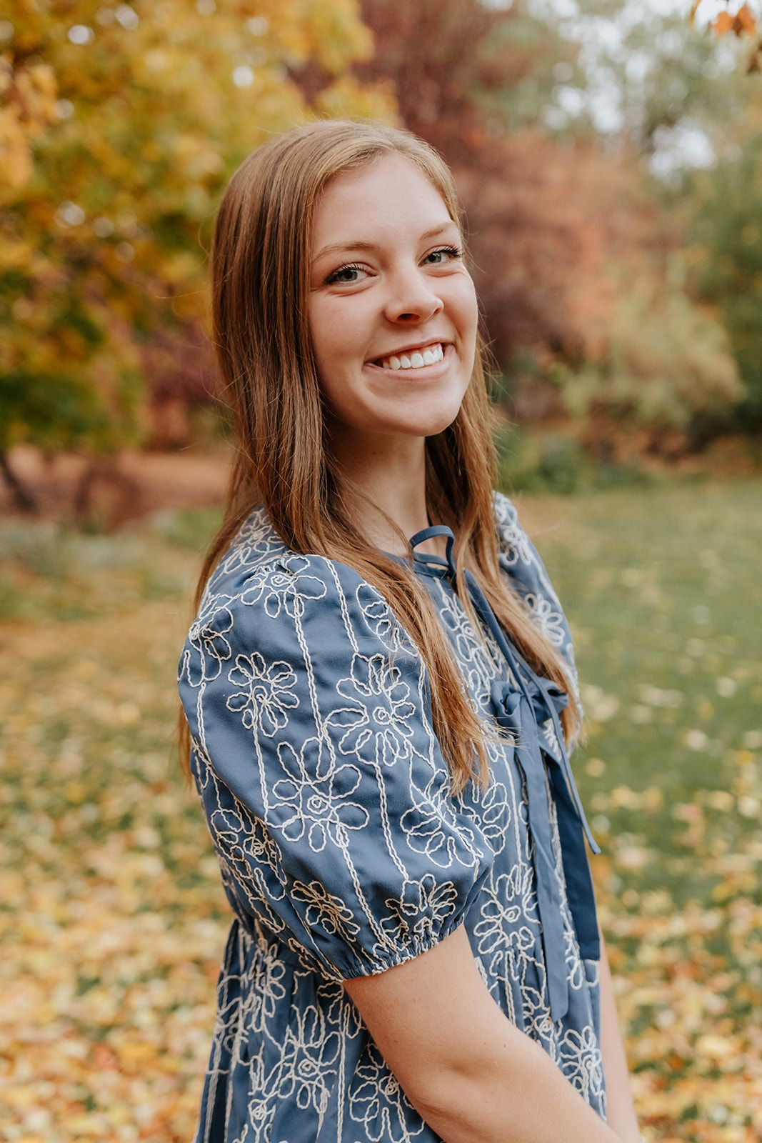 Portrait of college senior at BYU-I in the fall