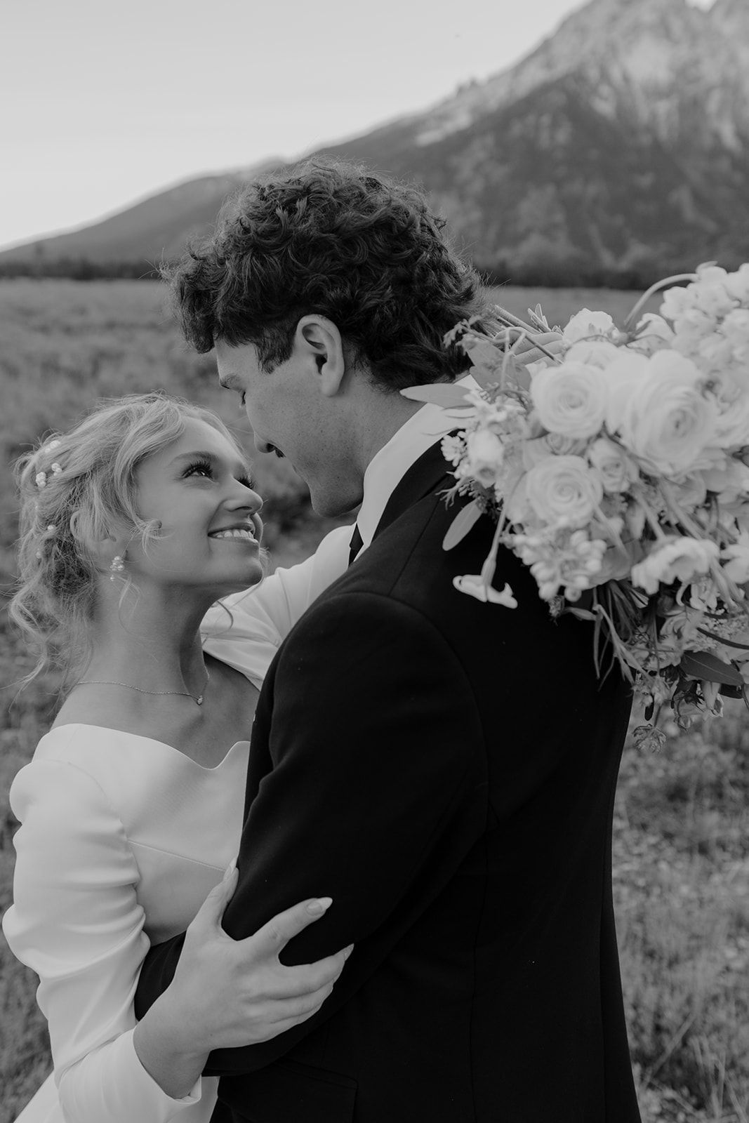 Candid bridal photoshoot in Grand Teton National Park, mountain elopement