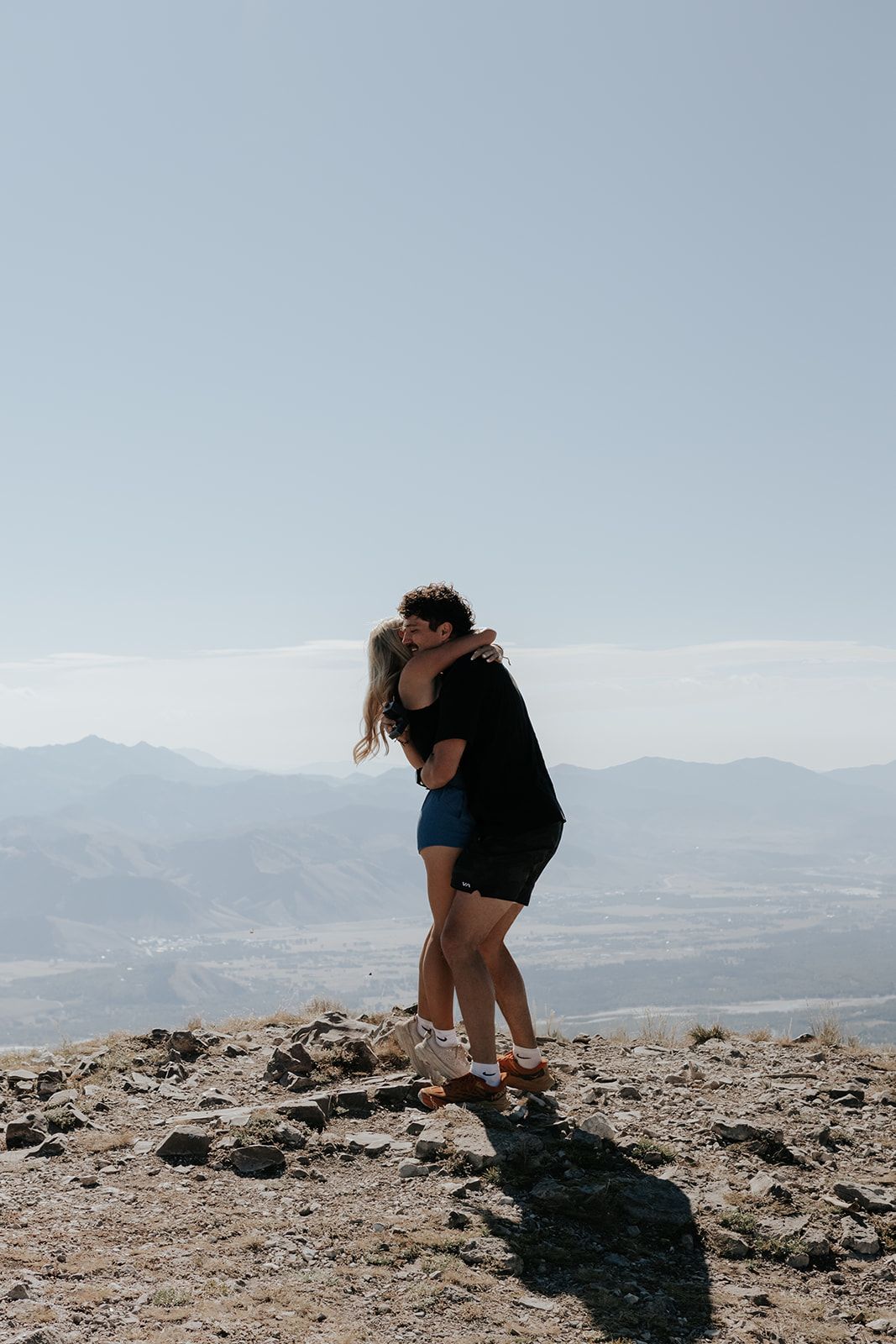 Surprise proposal on a hike in Jackson, Wyoming near the Tetons