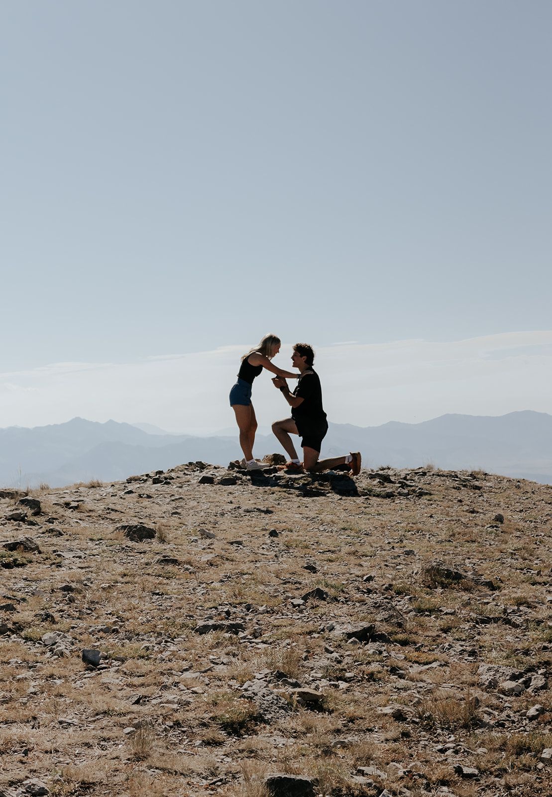 Surprise proposal on a hike in Jackson, Wyoming near the Tetons