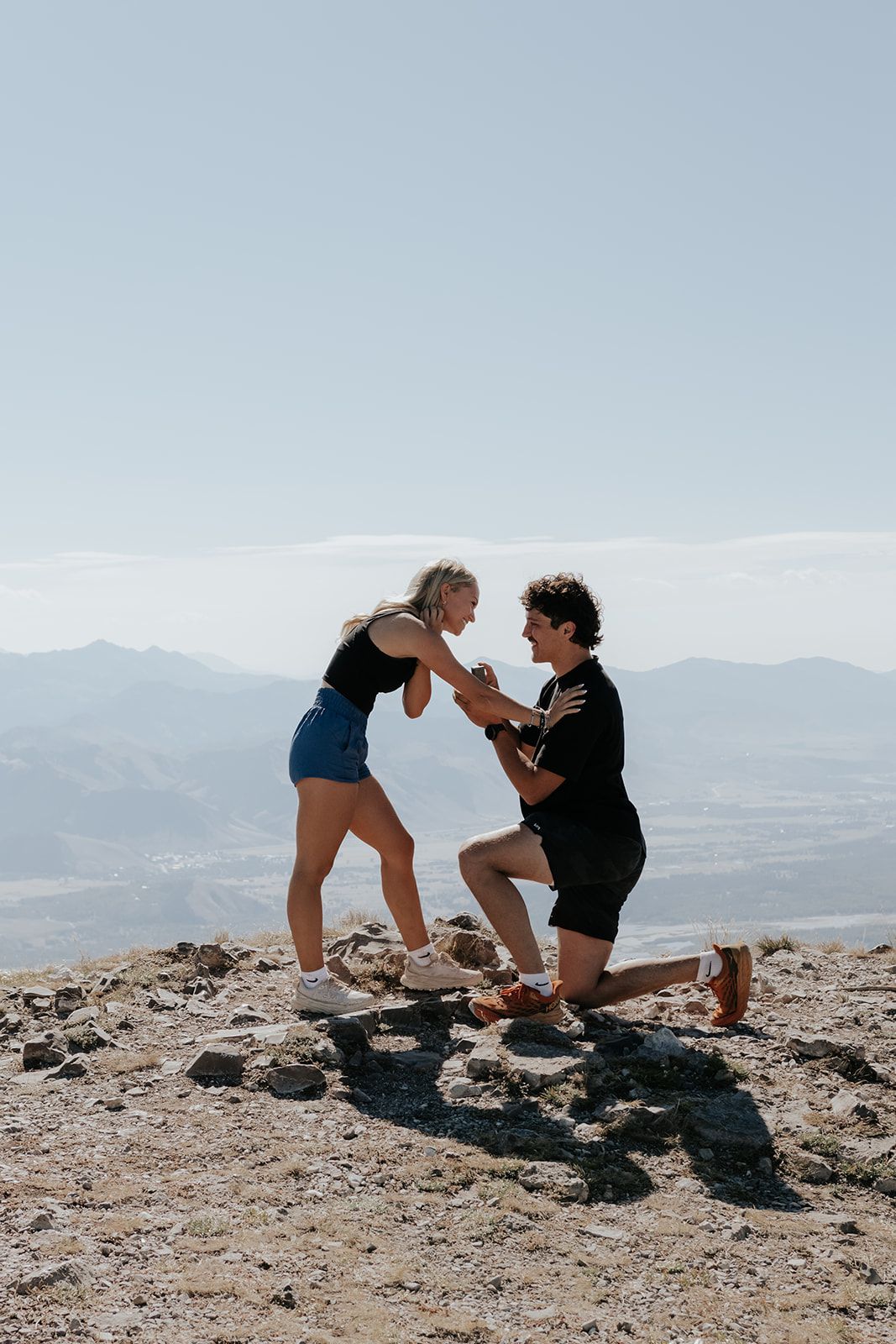 Surprise proposal on a hike to Glory Peak in Jackson, Wyoming near the Tetons