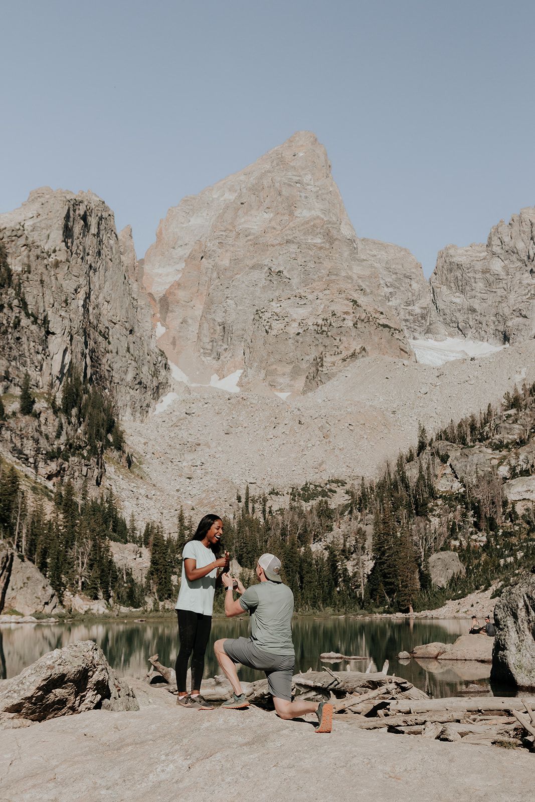 Proposal after a hike to Delta Lake in Grand Teton National Park in the summer