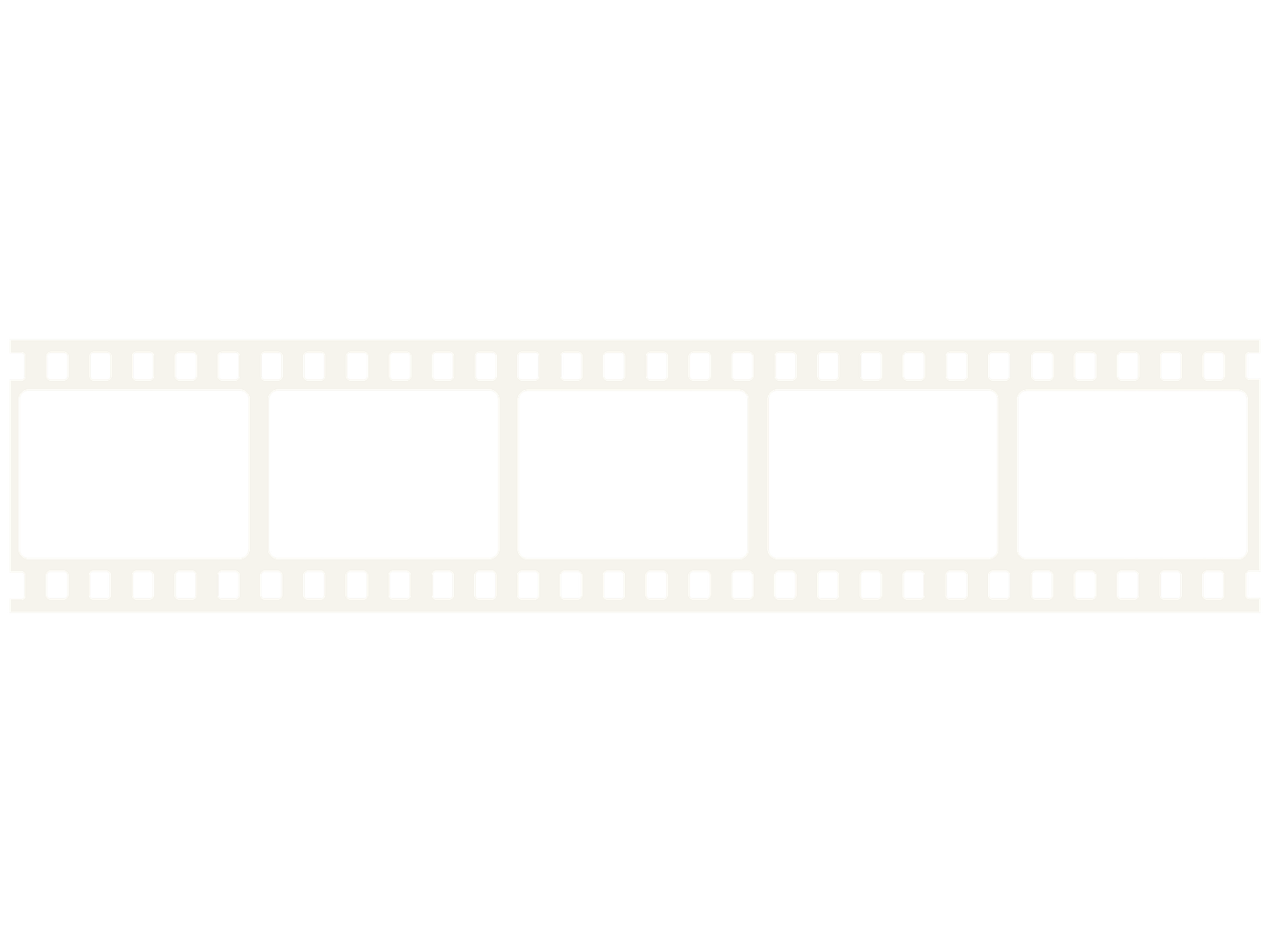A white film strip with five blank frames, isolated on a white background.
