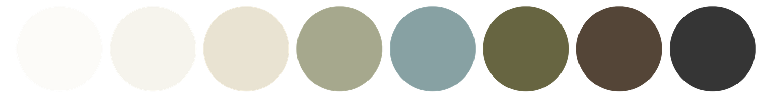 Color palette showing neutral tones from cream to black with blue-grey accents.