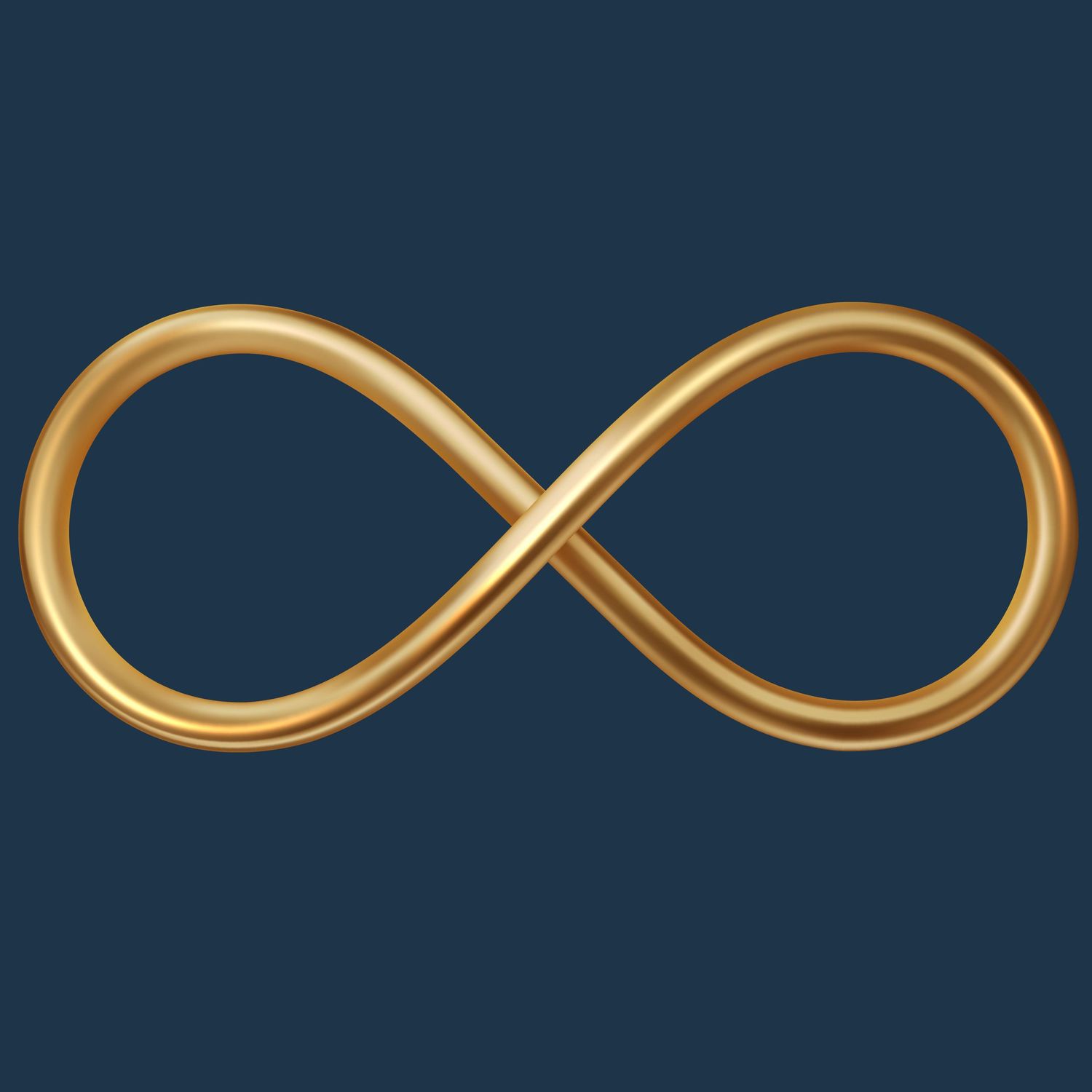 Elegant gold infinity symbol variations on navy blue background.