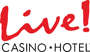 Red text logo for Live Casino Hotel in Maryland with bold exclamation mark.