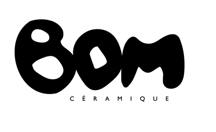 Black and white logo for BOM Céramique featuring bold, bubbly lettering above elegant serif typography.