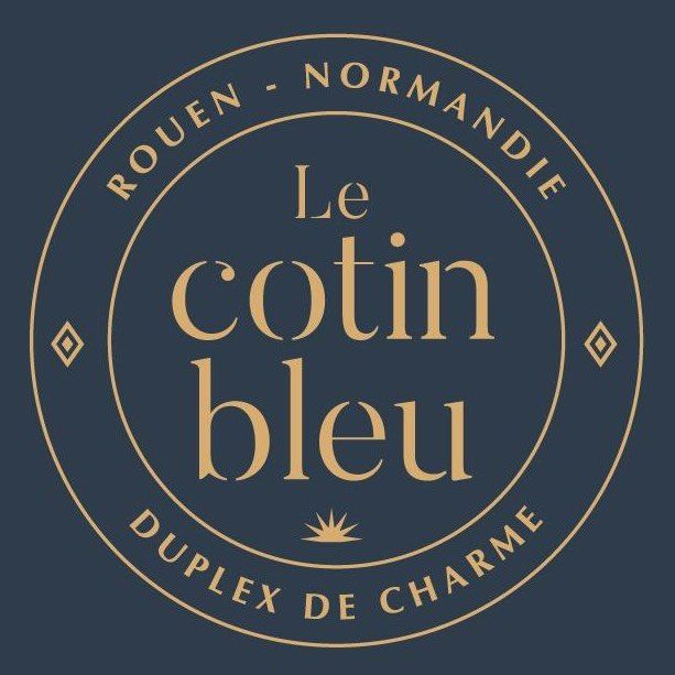 Le Cotin Bleu duplex de charme logo, Rouen Normandie, circular gold emblem on navy blue background.