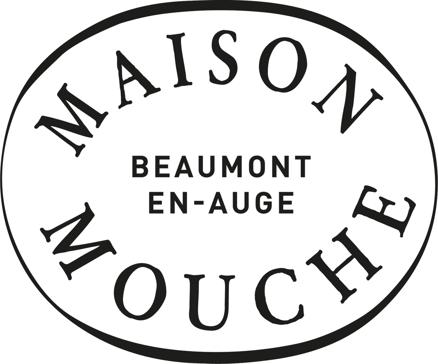 Maison Mouche Beaumont-en-Auge oval logo with bold black typography on white background.