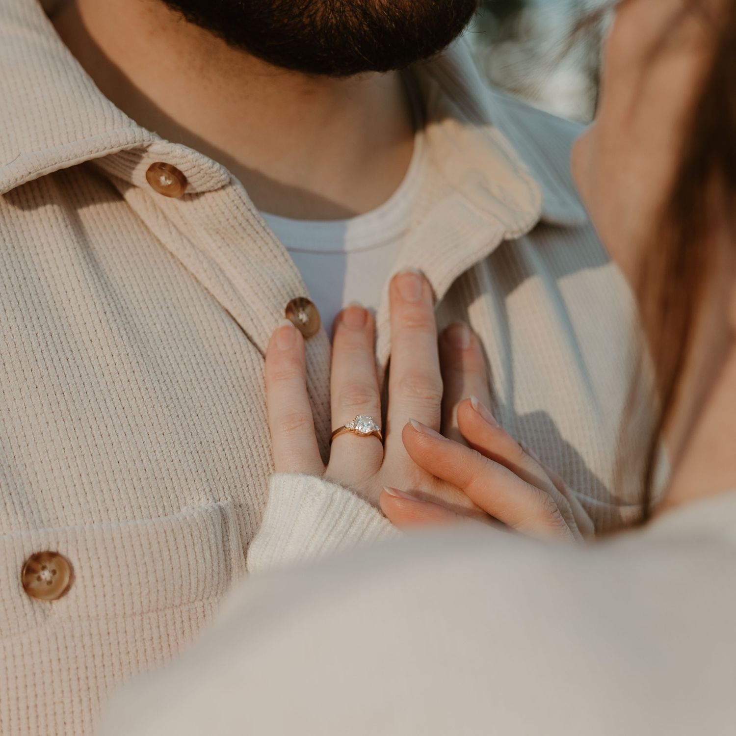 close up of beautiful wedding ring during west kelowna couples engagement photos