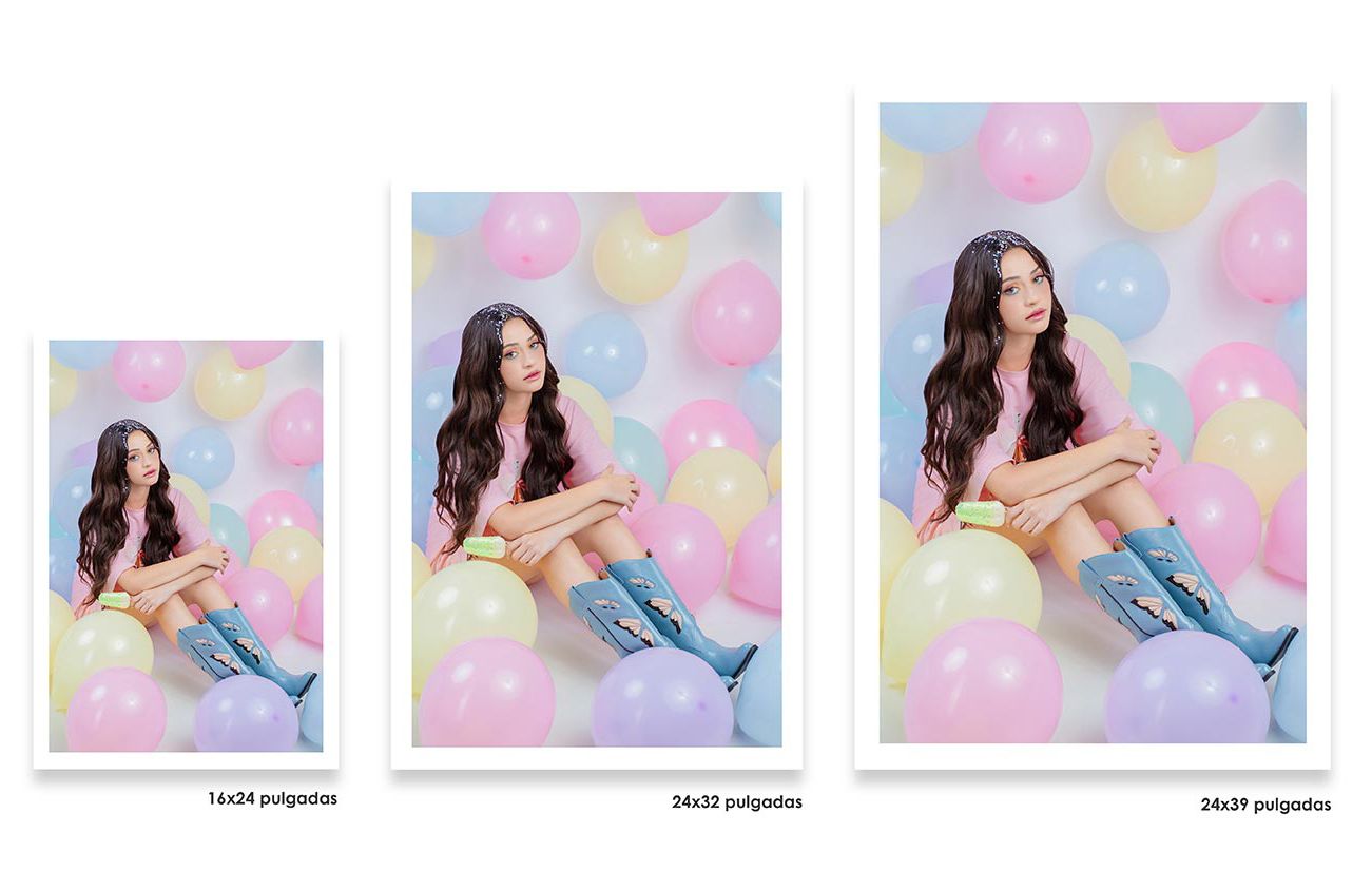 A photo set against a pastel bokeh background shows a sitter in ripped jeans and a cozy pink sweater in three similar poses.