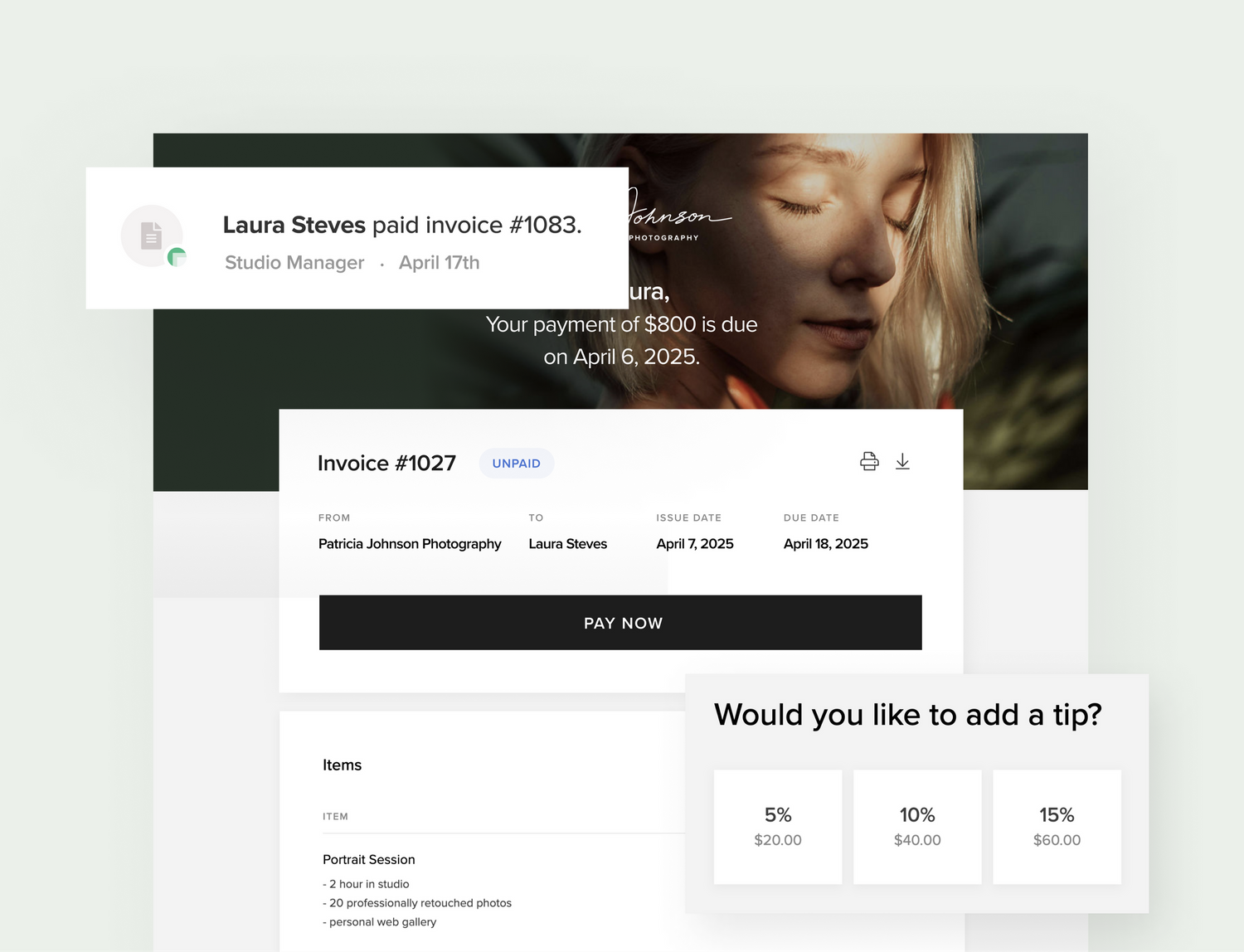 User interface mockup showing an event checkout form with time slot options and a date selection calendar.