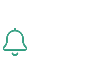 A simple black and green line drawing of a notification bell icon with minimal design.