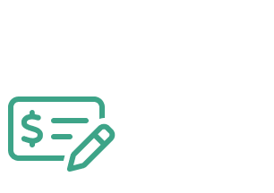 A simple illustration showing a green dollar check or money order icon with a pencil symbol.