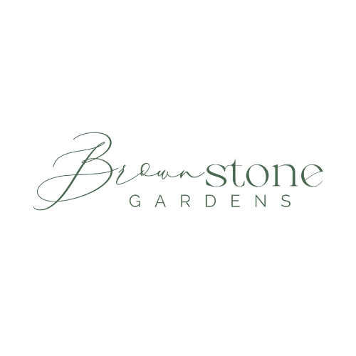 Brownstone Gardens wedding venue branding with elegant script typography.