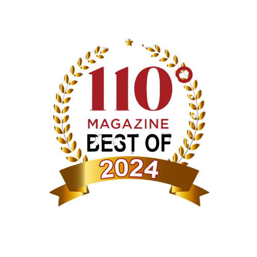 Gold laurel wreath award emblem design for magazine recognition.