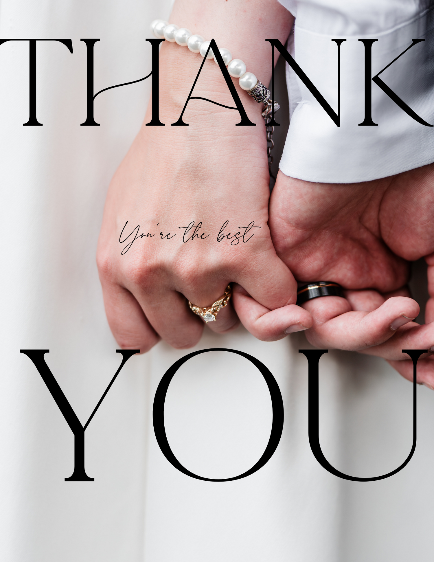 A close-up shot of hands holding rings with text saying 'Thank You' and 'You're the best' on a white background.