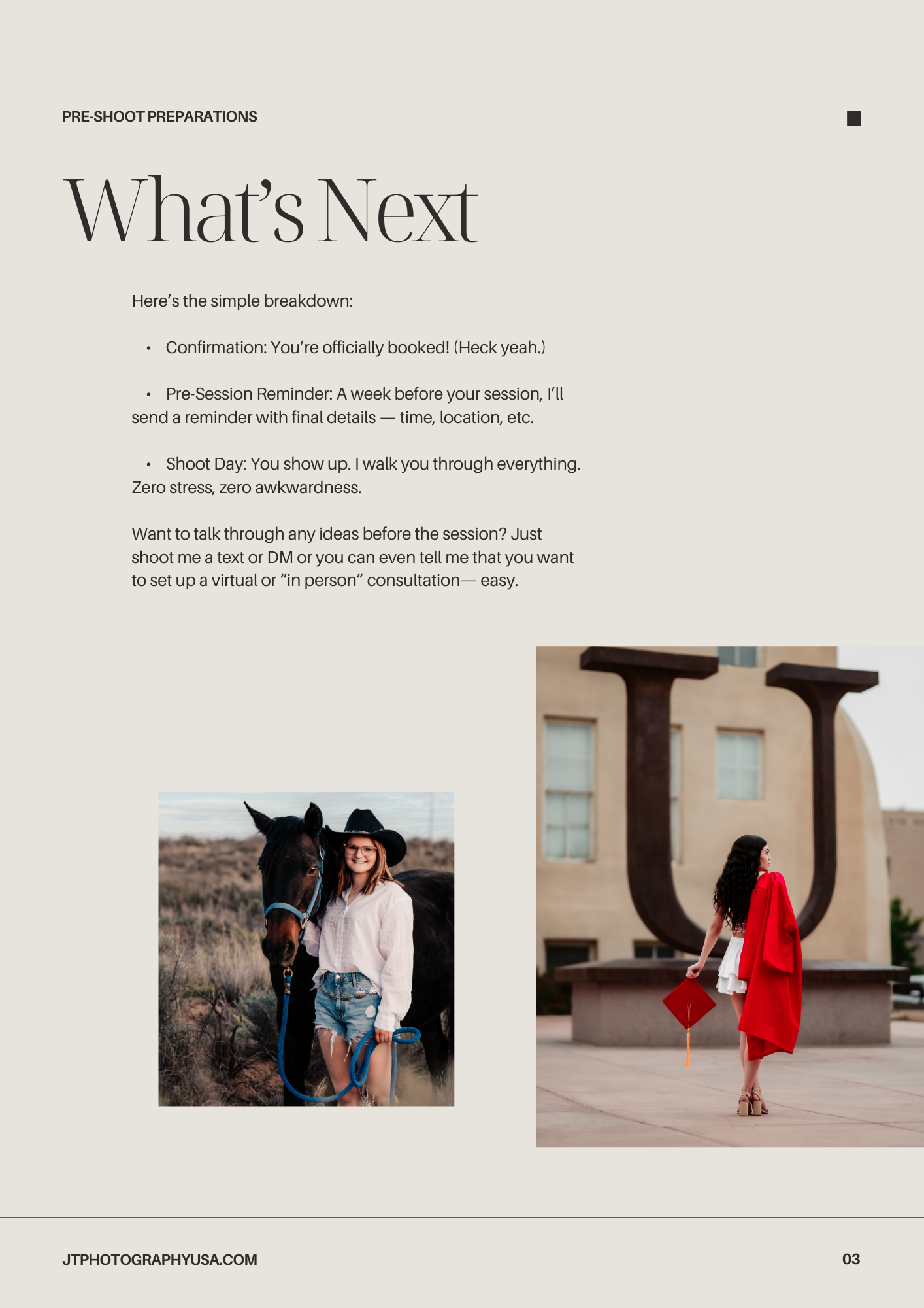 A cowgirl in a white shirt poses with a black horse in a desert landscape next to a woman in a red dress walking by a building.