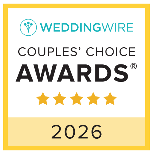 WeddingWire Couples Choice Awards 2026 five-star badge recognizing top-rated wedding vendors.