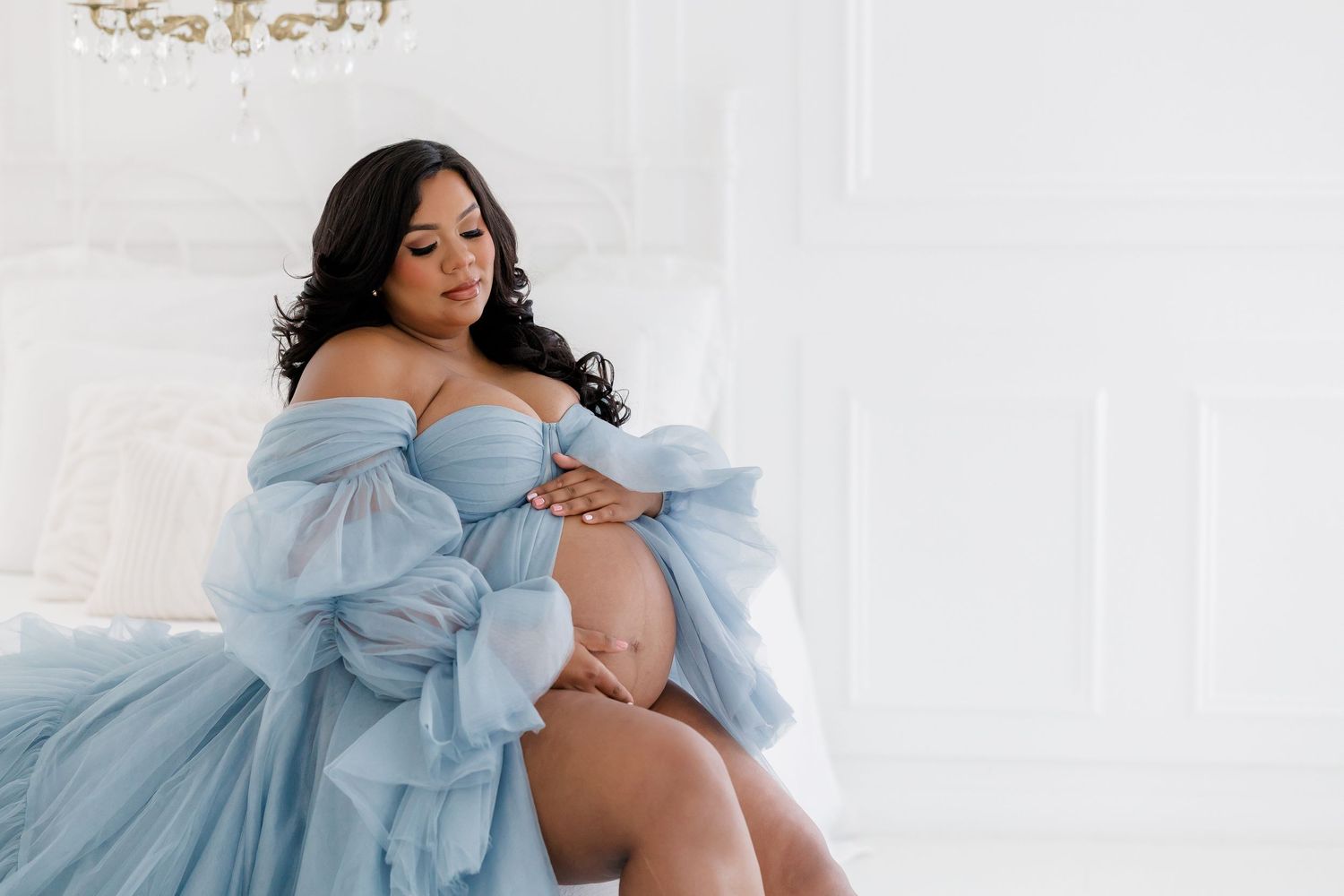 blue dress maternity shoot Flattering Plus Size Lace-Up 3/4 Sleeve Chiffon Bridesmaid Dress main image 1