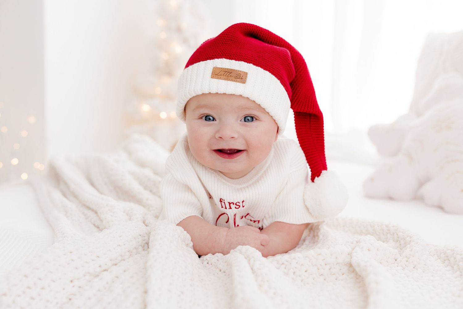 Holiday themed photo featuring red and white Christmas attire and decorations.nj holiday mini sessions