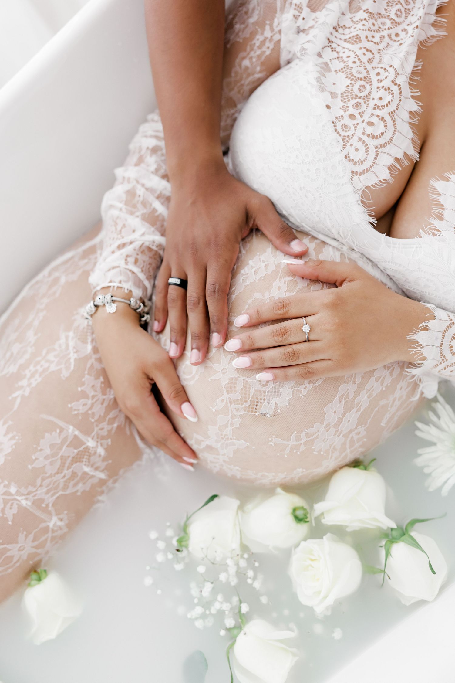 maternity engagement dresses Ivory Floral Embroidered Mesh Maternity Evening Gown – PinkBlush main image 0