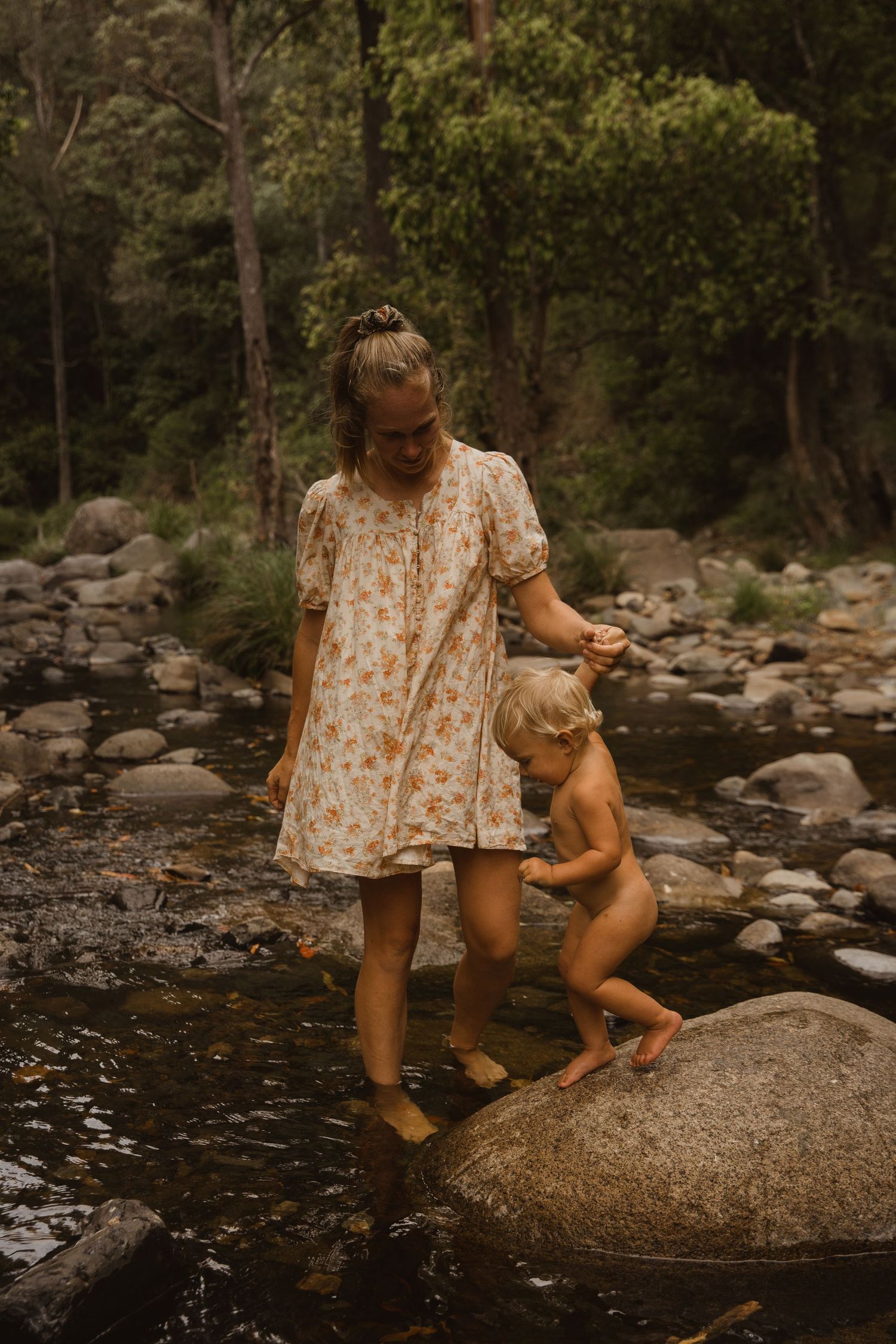 Mama and bub nature creek family motherhood