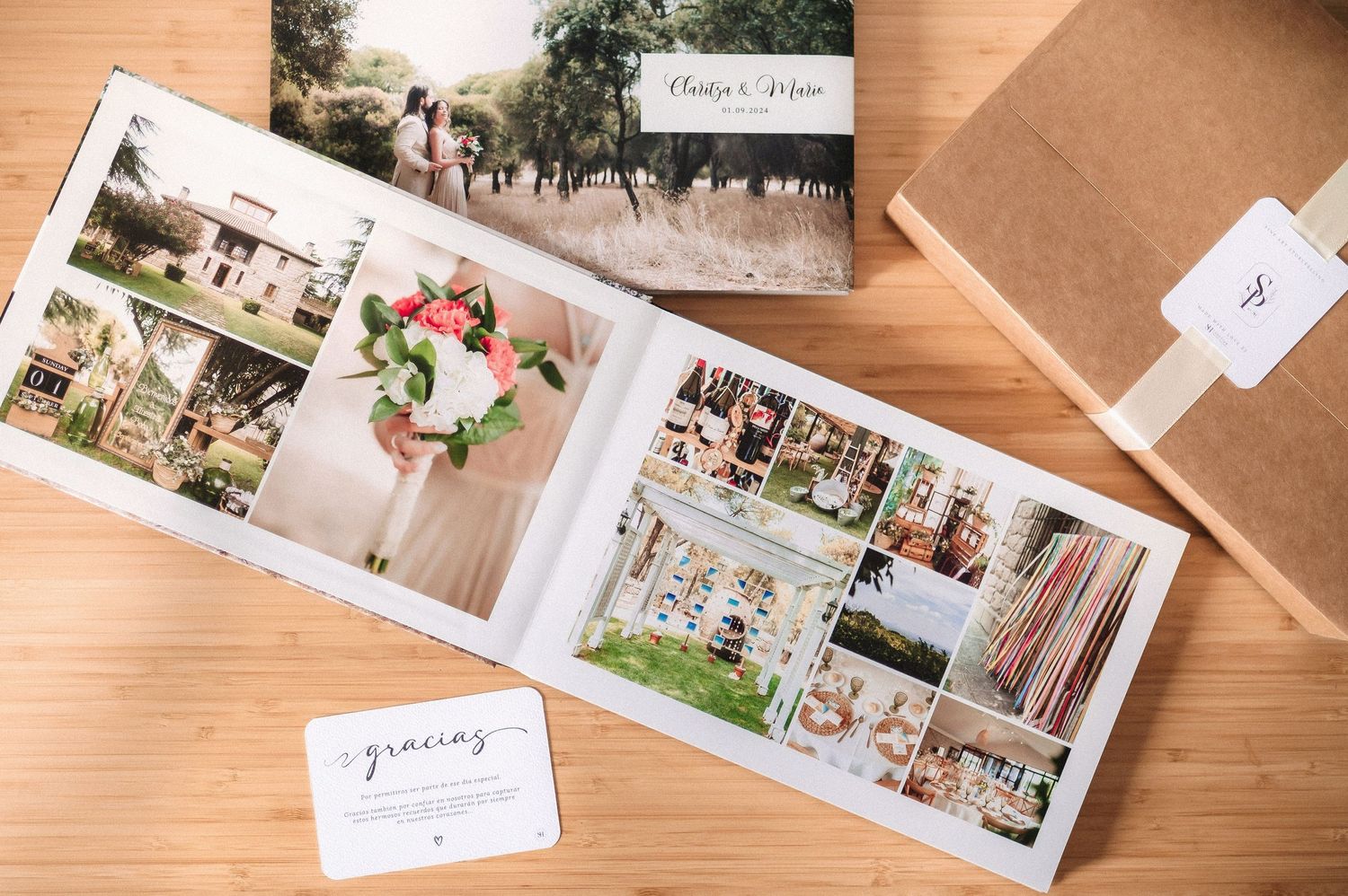 Muestra del formato panorámico horizontal cerrado y abierto para reportajes nupciales.