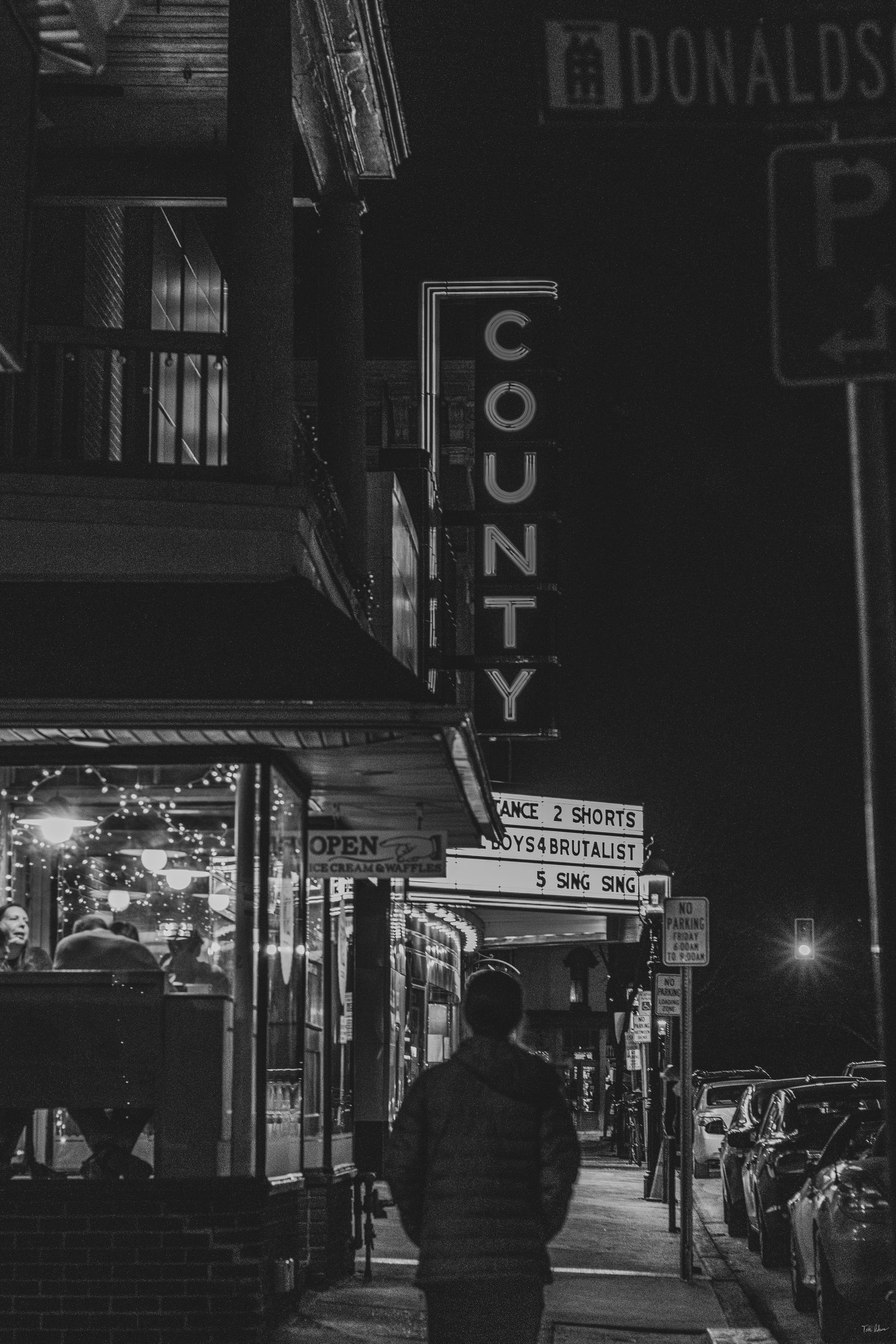 A street shot in black and white.