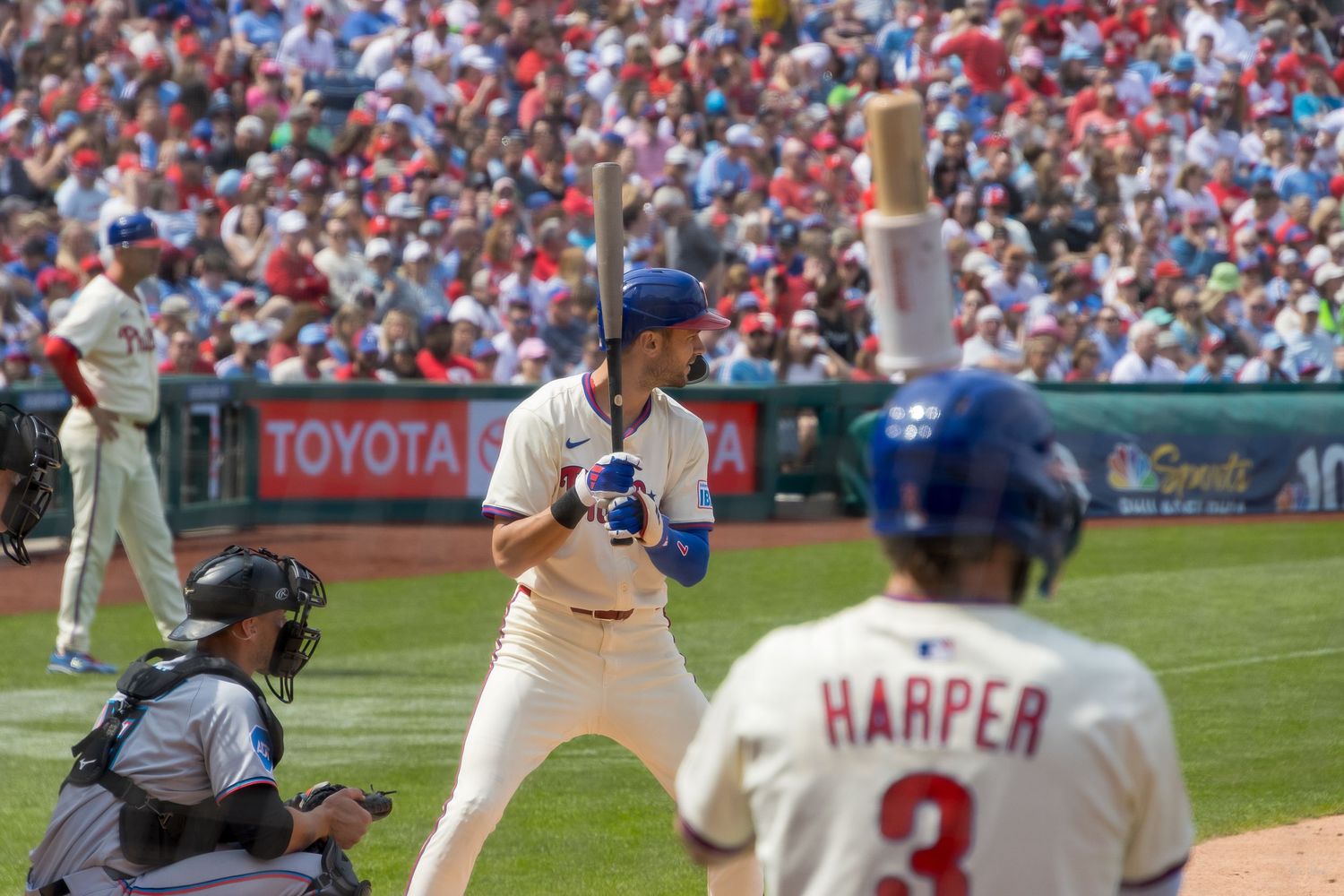 An image of Trea Turner batting.