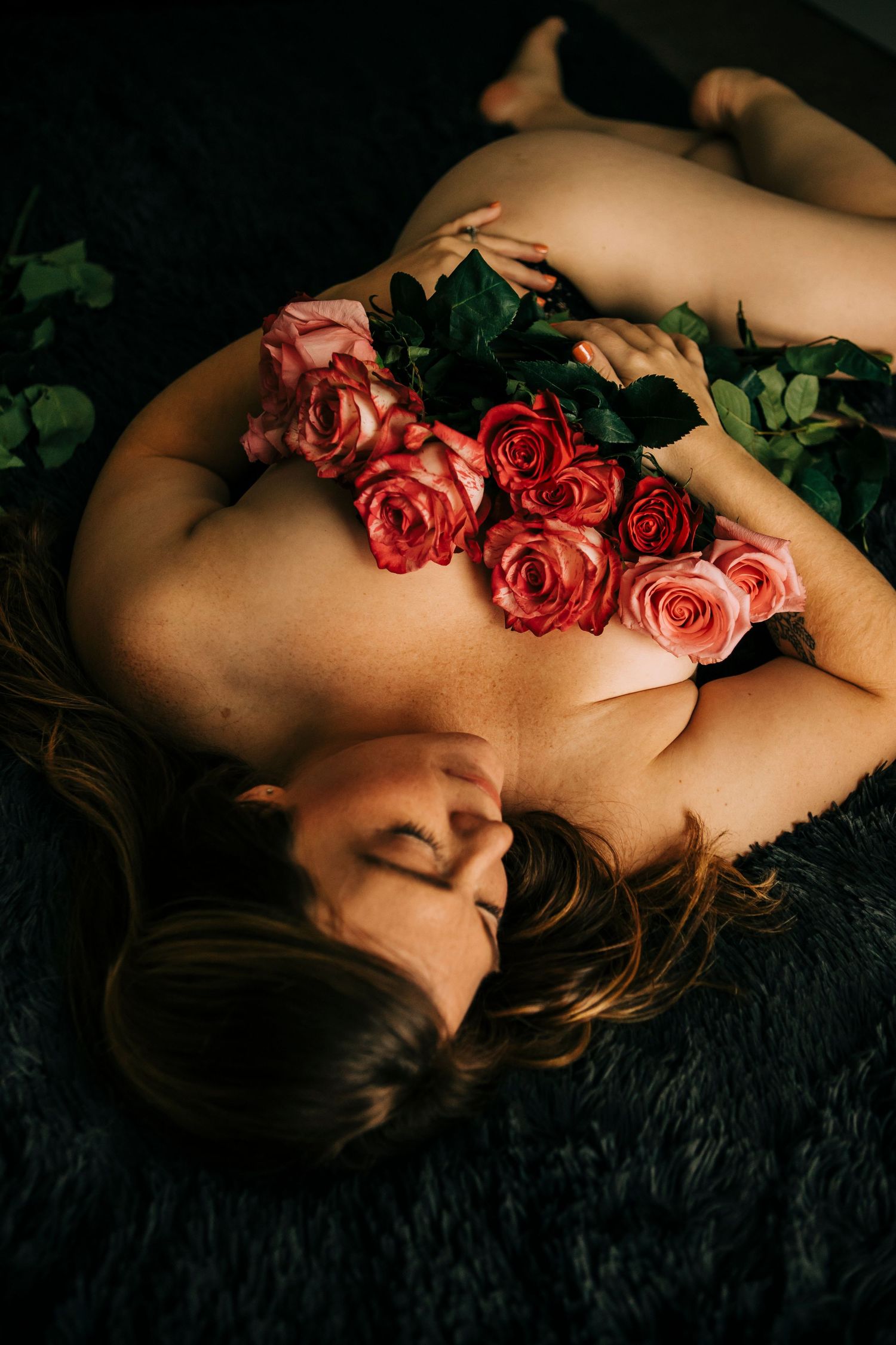 Romantic boudoir in soft pink tones, shot in private Missouri studio