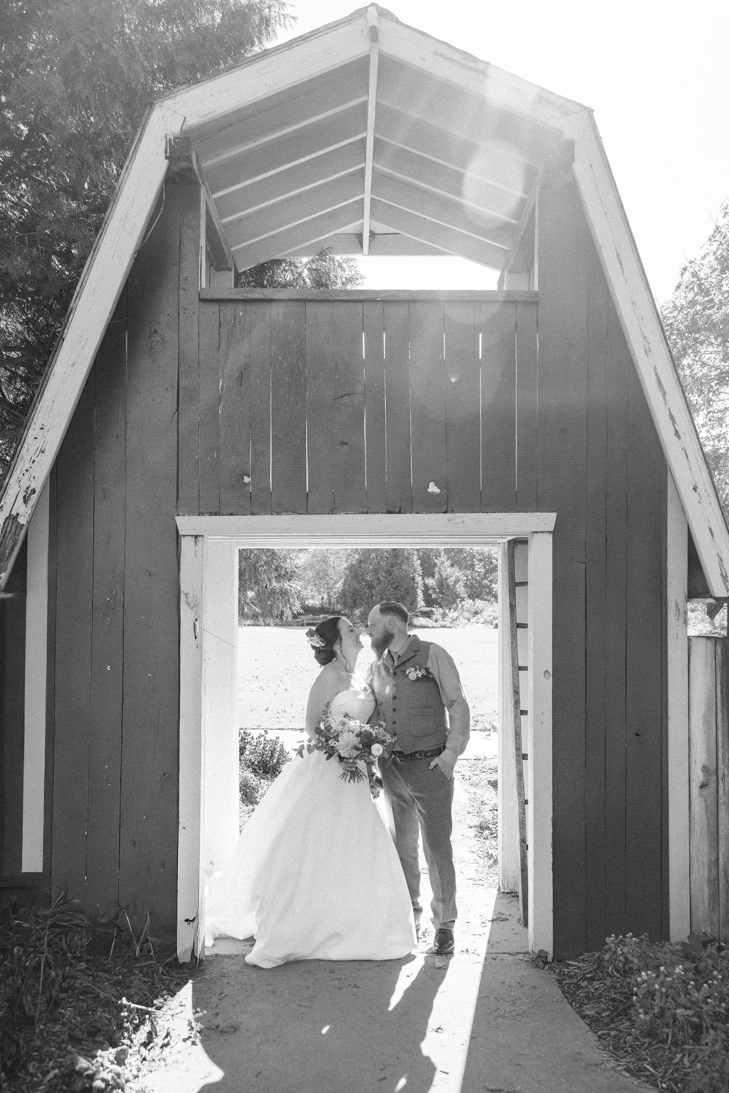 A series of black and white photos showing a covered outdoor walkway with sunlight streaming through.